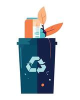 A trash can with a bottle and a leaf vector
