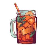 A glass jar with ice and a straw vector