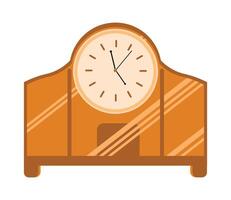 A clock on a wooden table with a white face vector