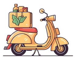A scooter with a box of food and a bag of vegetables vector