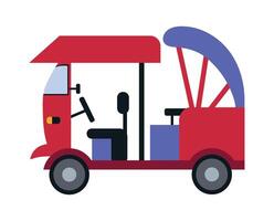 A red tuk tuk with a blue canopy on top vector