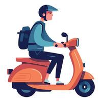 A man riding a scooter with a backpack vector