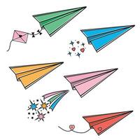A set of cartoon-style colored paper airplanes, isolated illustration on a white background vector