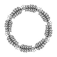Rye, barley or wheat round frame or wreath on white background. vector