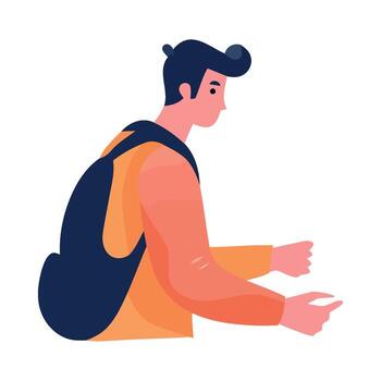 un hombre con un mochila es señalando a alguna cosa vector