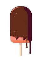 Chocolate ice cream on a stick with a drizzle of chocolate vector