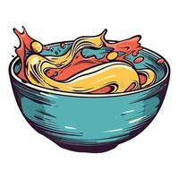 A bowl of soup with noodles and noodles in it vector