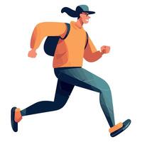 A man is running with a backpack on his back vector