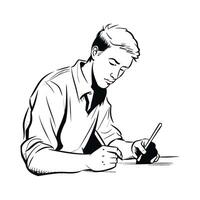 A man writing on a piece of paper vector