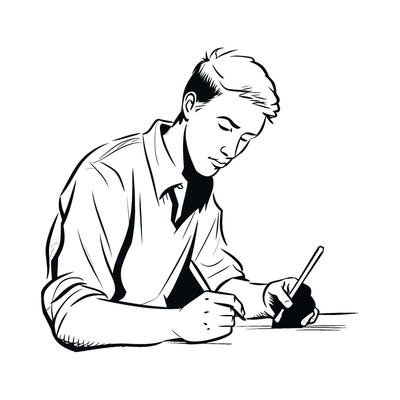 A man writing on a piece of paper