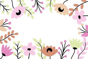 Flower Frame with Leaves. Floral Background with Text Space. Flat Illustration vector