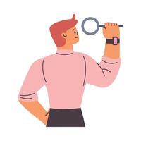 Man looking through magnifying glass illustration vector