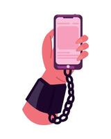 A hand holding a smartphone with a chain around it vector