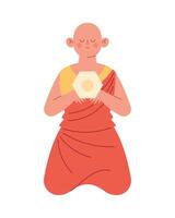 A monk holding a golden egg in his hands vector
