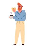 Man reading book and drinking coffee illustration vector