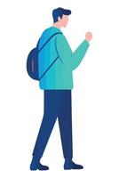 A man with a backpack walking vector