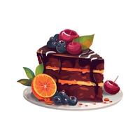 A piece of cake with cherries and orange slices vector