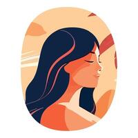 A woman with long hair and a sun in the background vector