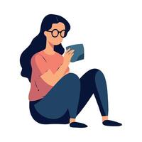 Woman sitting on the floor with a tablet computer vector