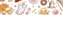 Set of halloween elements in sketch style. Design of ghosts, creepy and spooky elements for halloween decorations, sketch, icon. Hand drawn template vector