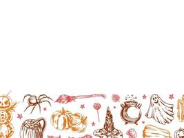 Set of halloween elements in sketch style. Design of ghosts, creepy and spooky elements for halloween decorations, sketch, icon. Hand drawn template vector