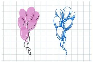 Flat and hand drawn style balloons isolated on white background. Template for postcard, banner, poster, web design. Back to School. vector