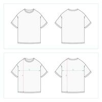 Regular fit t-shirt flat technical drawing illustration short sleeve, mock-up template for design and tech packs men or unisex. vector