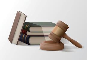 A wooden hammer and books with law meaning are use of trial in court and bidding in auctions illustration graphic EPS 10 vector
