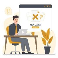 Flat no data concept Man working on laptop in office. Flat design. illustration. vector