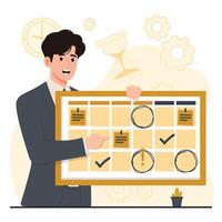 planning schedule concept Time management concept. illustration in flat design style. Businessman with clock and gears. vector