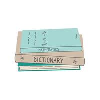 Book stack, textbooks and dictionary. School supplies, home library. Flat design hand drawn illustration isolated on transparent background. vector