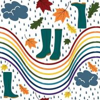 Raining seamless pattern with autumn elements vector