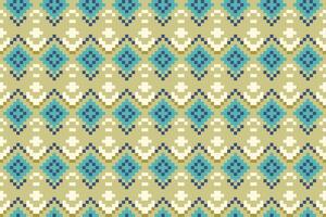 Seamless Geometric Pattern with Blue and Green Pixel Art, Traditional Ethnic Design, Abstract Background, Decorative Textile Pattern, Modern Folk Art, Creative Digital Artwork vector