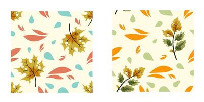 Set of Seamless pattern of colorful maple and autumn leaf in cartoon style vector