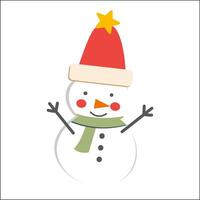 Snowman with a scarf and hat icon element on white background flat christmas illustration. vector