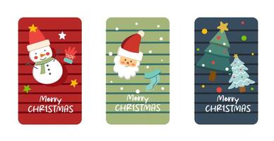 Set of Christmas greetings elements and traditional xmas attributes badge template on colorful background with santa claus, snowflake, christmas tree and typography icon vector
