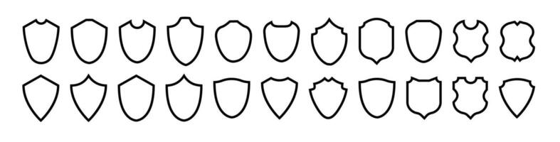 Shield frame set. Collection shield signs. Empty outline icons. vector