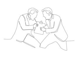 continuous line drawing of Man vs Businessman are fighting about business. vector