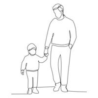 Continuous one line art of Father and son going out. vector