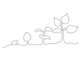 Continuous single line drawing infographic about planting and growth stage of a plant, Plant Icon. vector