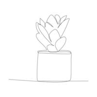 Continuous single one line sketch drawing of flower plant on pot. vector