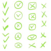 Hand drawn check marks set. Scribble marker checkbox, cross, tick collection. vector