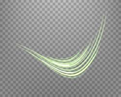 Glowing green lines. Neon realistic energy speed. Abstract light effect vector
