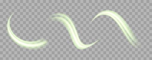 Glowing green lines set. Neon realistic energy speed. Abstract light effect on a dark transparent background. illustration. vector