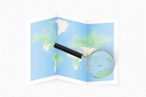 Enlarge East Timor with a magnifying glass on a folded map of the world. vector