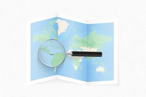Enlarge Panama with a magnifying glass on a folded map of the world. vector