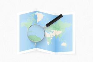 Enlarge Saint Lucia with a magnifying glass on a folded map of the world. vector