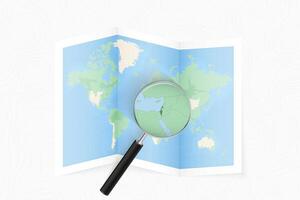 Enlarge Israel with a magnifying glass on a folded map of the world. vector