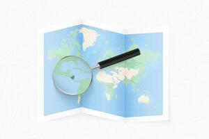 Enlarge Nicaragua with a magnifying glass on a folded map of the world. vector