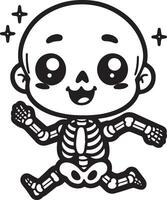 Cartoon Skeleton outlined for coloring book isolated on a white background, Line Drawing of a Dancing Skeleton vector